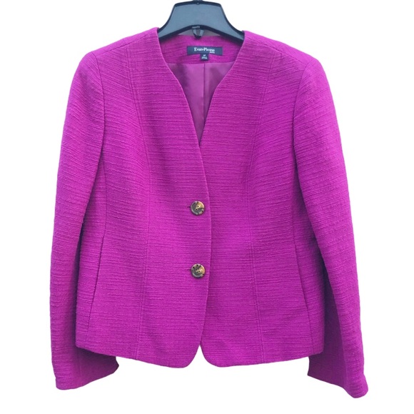 Evan-Picone Fuchsia Two Button Textured Career Suit Formal Blazer Jacket EUC 12P - Picture 1 of 10